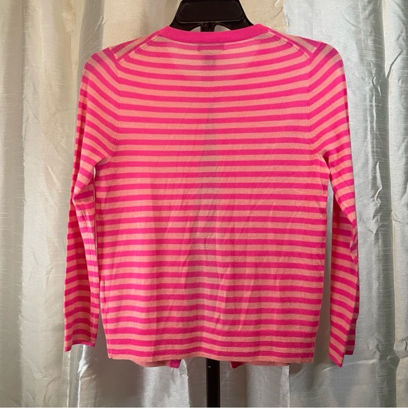 J. Crew 100% Italian Cashmere Sz small Neon and baby pink striped cardigan - Picture 5 of 11